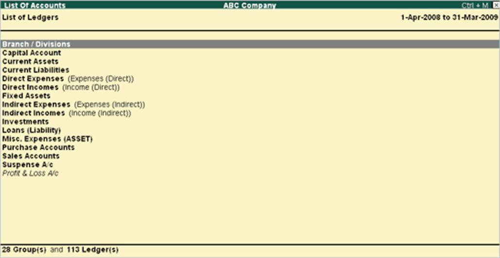 Image result for chart of account in tally
