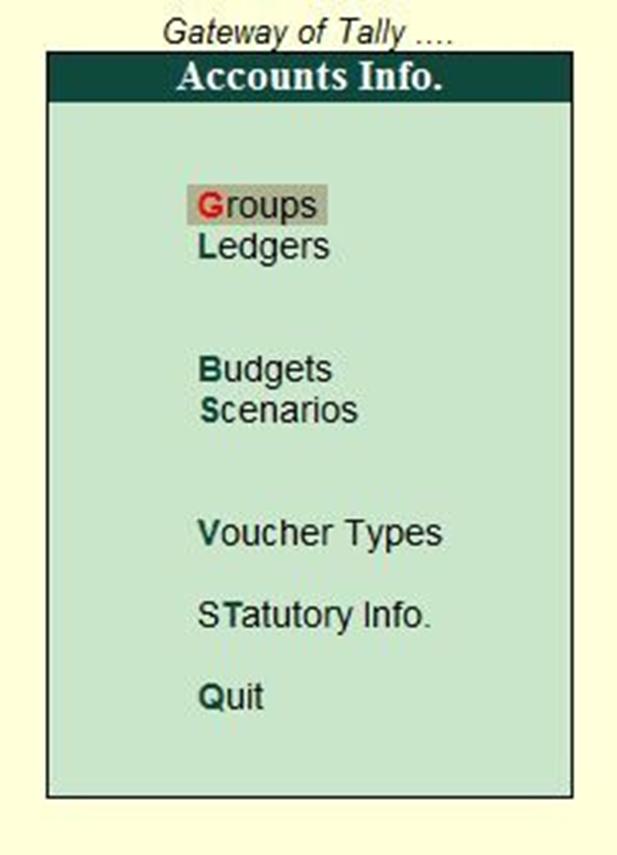 Image result for account info,scenario option in tally