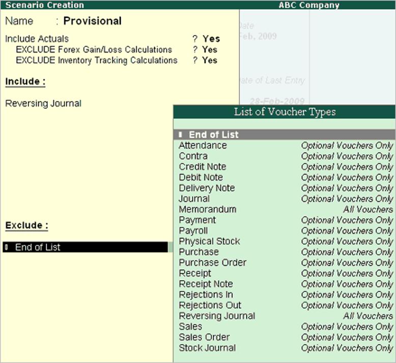 Image result for account info,scenario option in tally