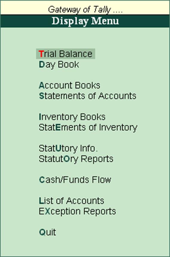 Image result for display menu in tally erp 9