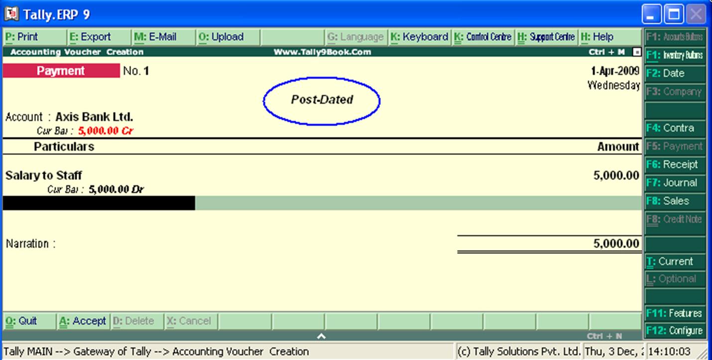 Image result for post dated voucher in tally