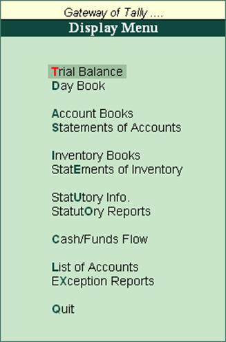 Image result for gateway of tally display menu