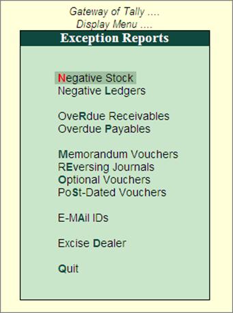 Image result for gateway of tally display menu exception reports