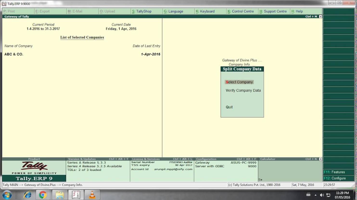 Image result for split company data in tally